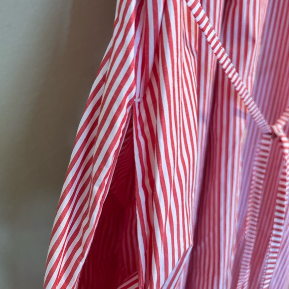J. Crew Button-up MIDI Dress in Striped Cotton Poplin Medium Red White Oversized - Picture 9 of 13